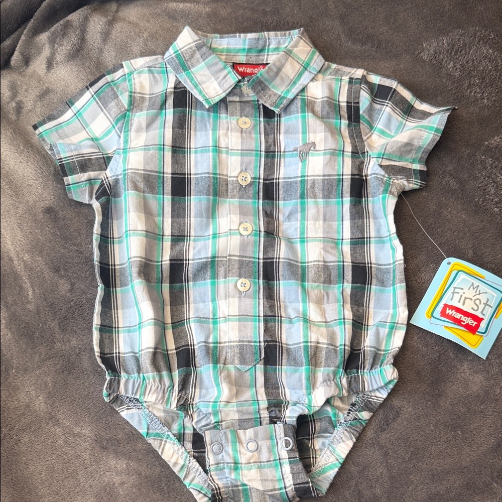 Wrangler Blue and Green Plaid Infant Romper - Picture 4 of 4